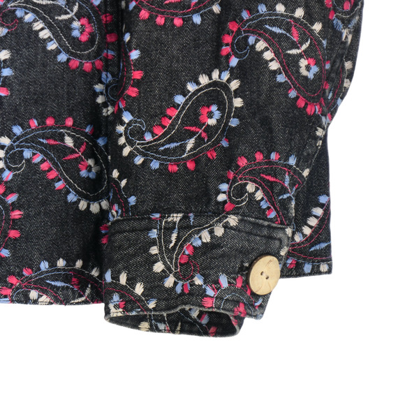 Coldwater Creek Denim Blazer Women Large Dark Gray Embroidered Boho Artsy Jacket - Picture 5 of 9